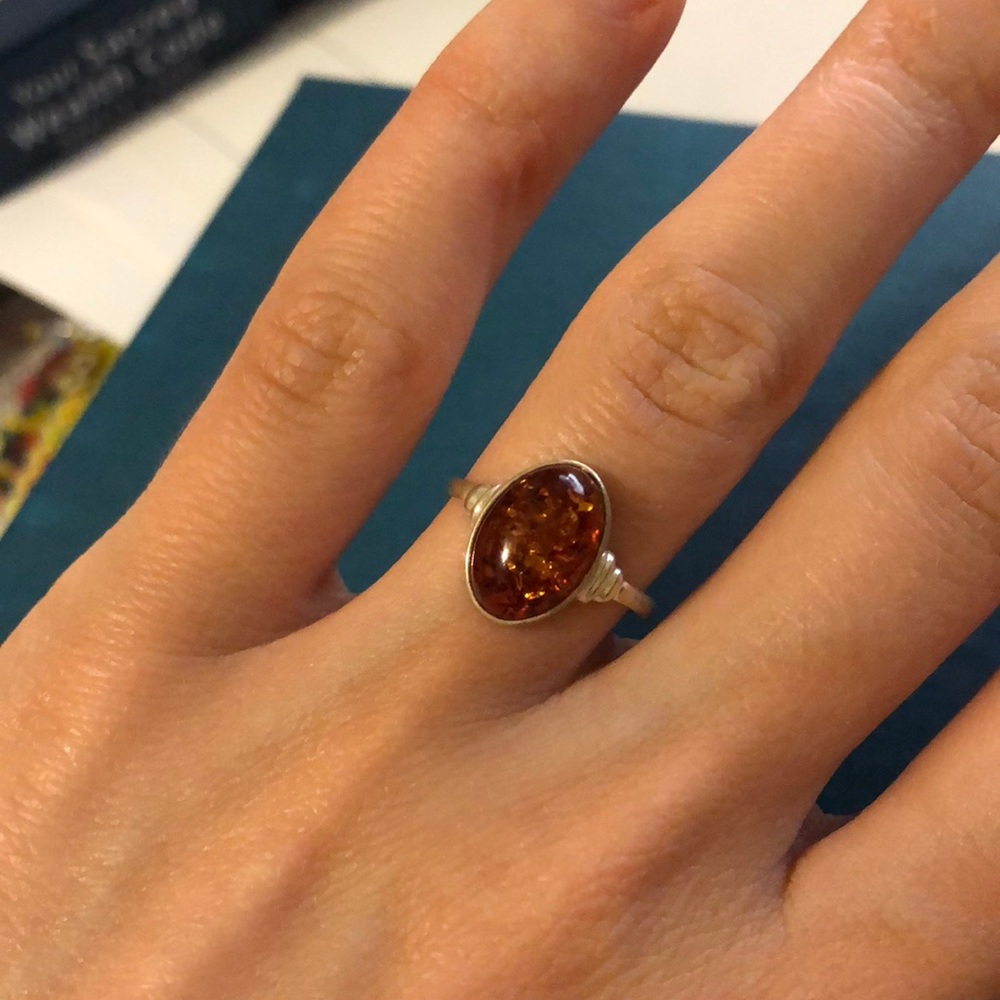 Sterling Silver 925 Orange Amber Ring Size 6